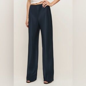Reformation Midnight Navy Wide-Leg Satin Pants
